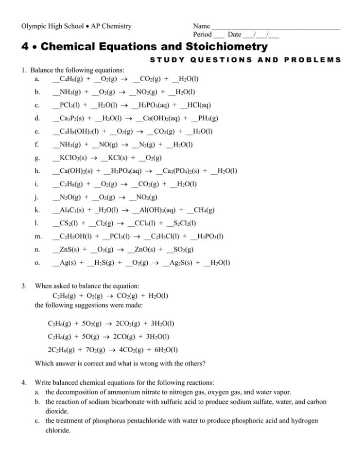 4 Chemical Equations And Stoichiometry 