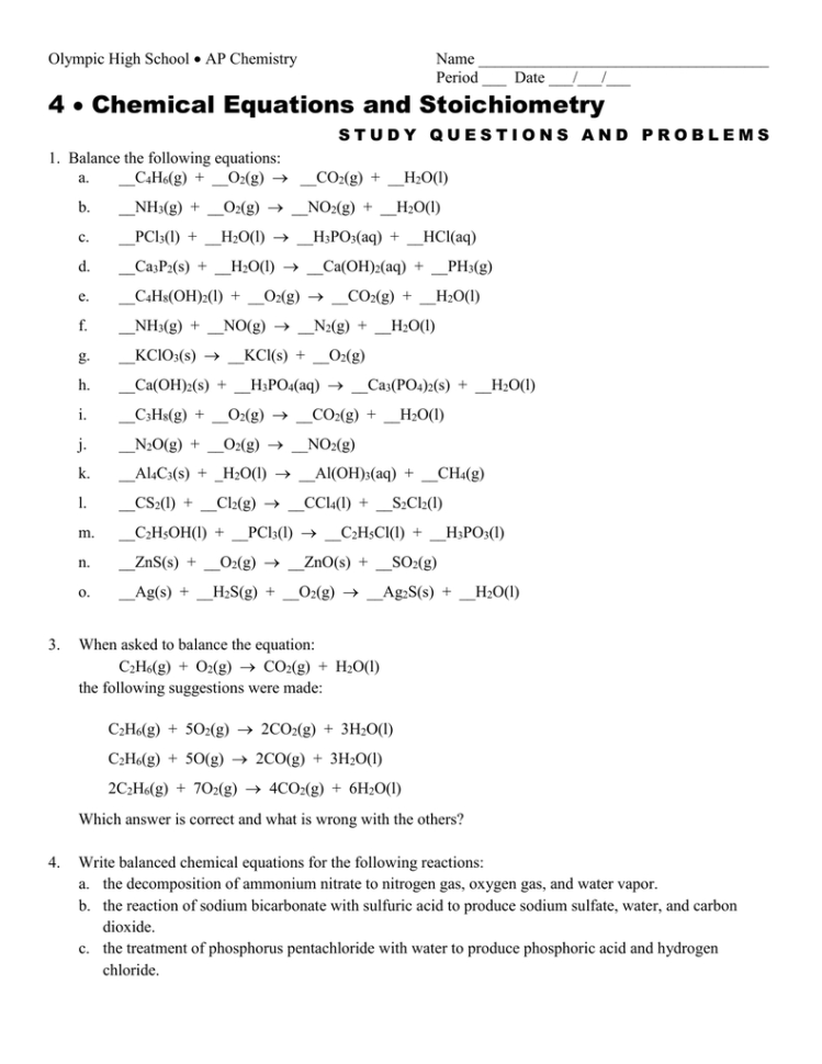 4 Chemical Equations And Stoichiometry 