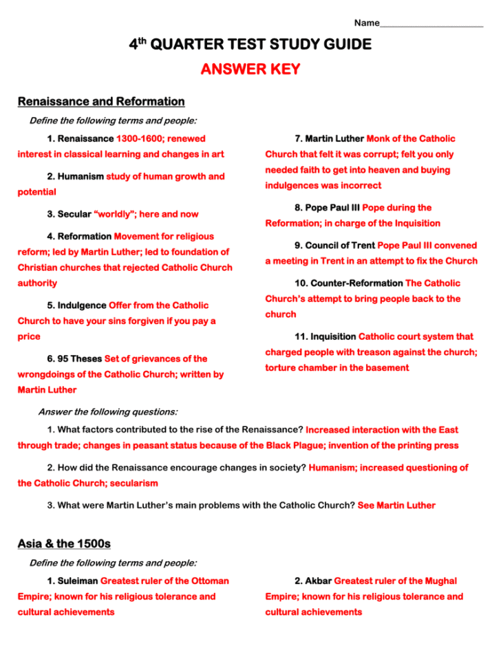 The Renaissance In Europe Worksheet Answers Db excel