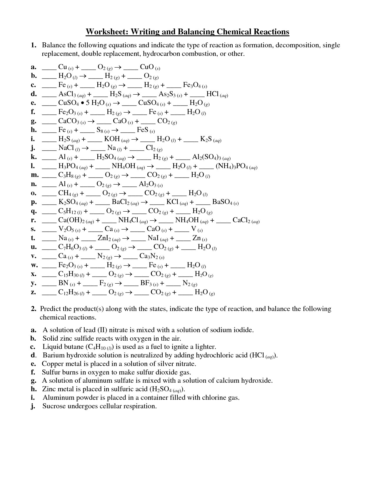 40 Extraordinary Classifying Chemical Reactions Worksheet Db excel