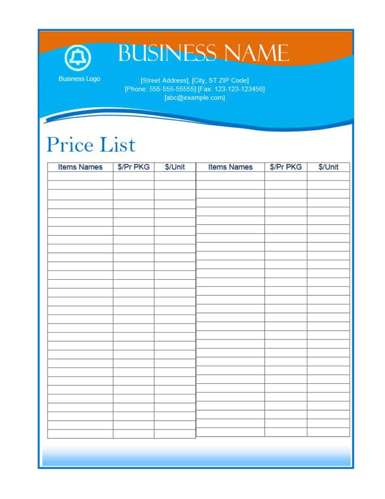 Free Product List Template