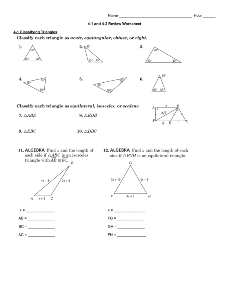 Classifying Triangles Worksheet With Answer Key — Db 3568