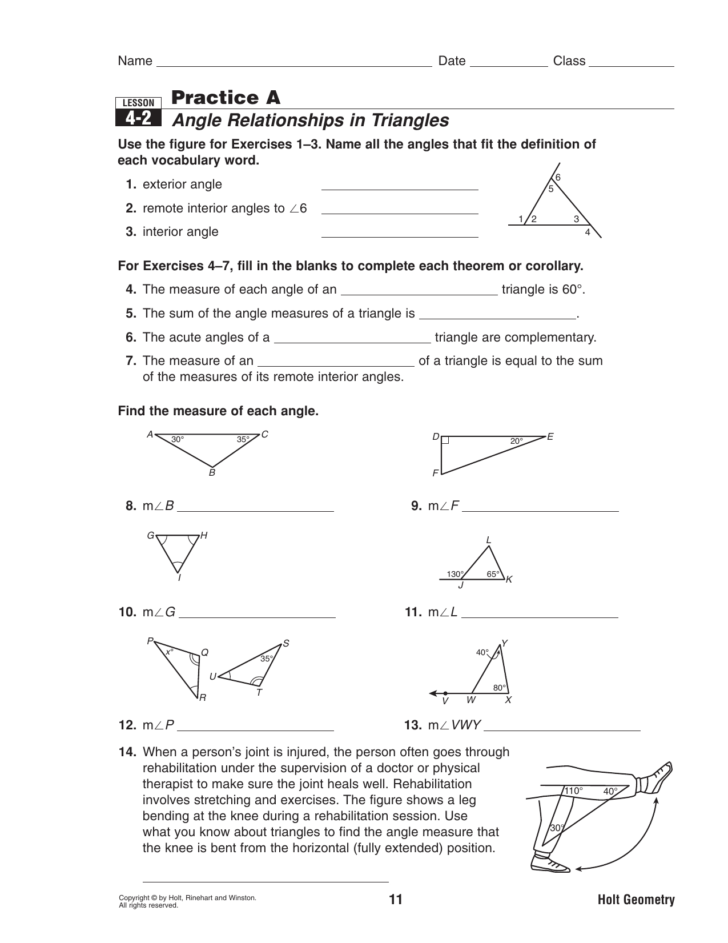 42 Practice A Angle Relationships In Triangles db excel com