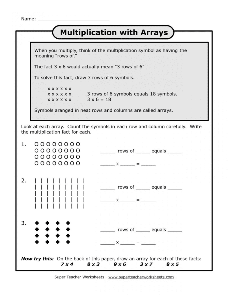 43 Math Array Worksheets For Third Grade Satfiles Arrays