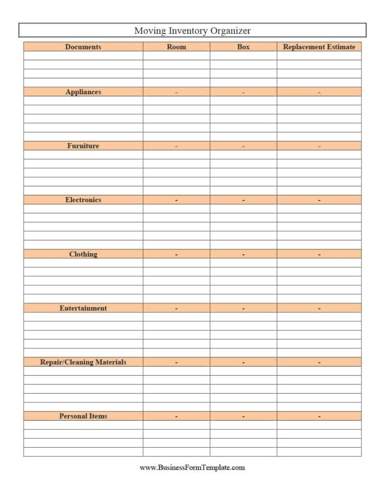 45 Printable Inventory List S Home Office Moving