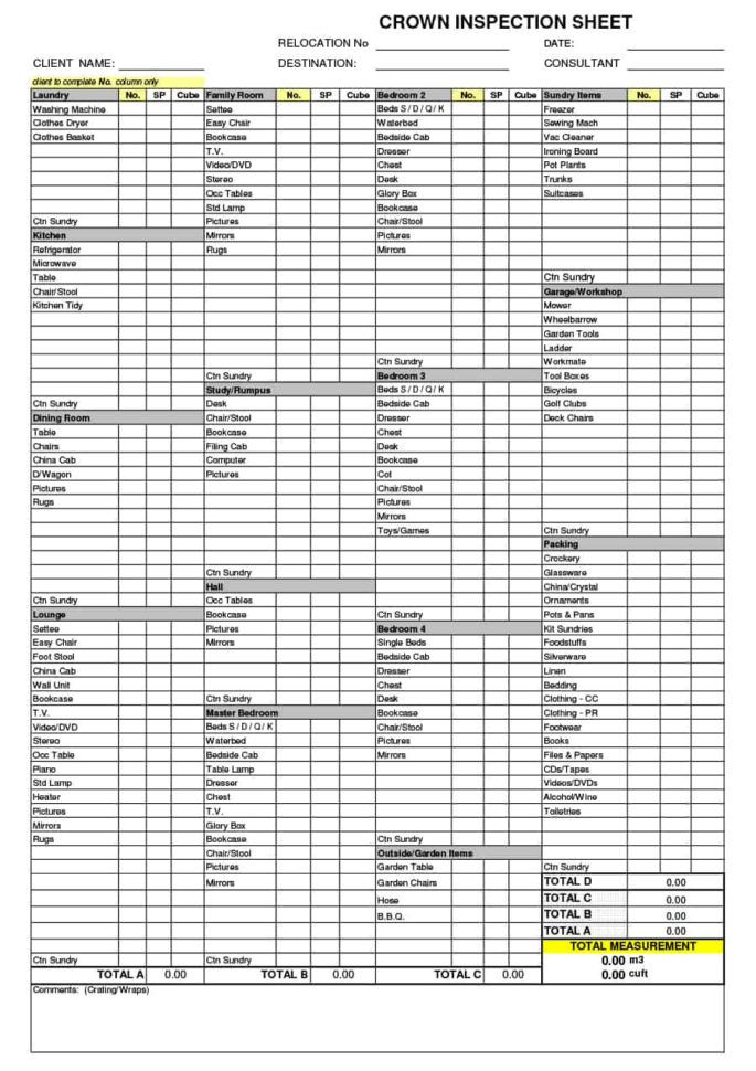 45 Printable Inventory List S Home Office Moving