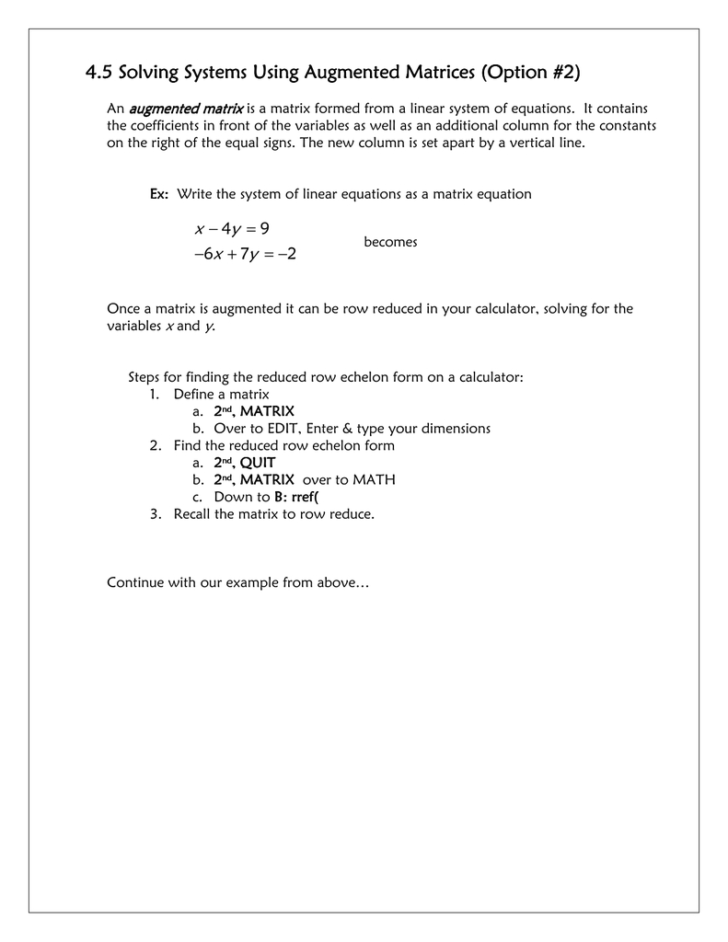 Practice Worksheet Solving Systems With Matrices Answers