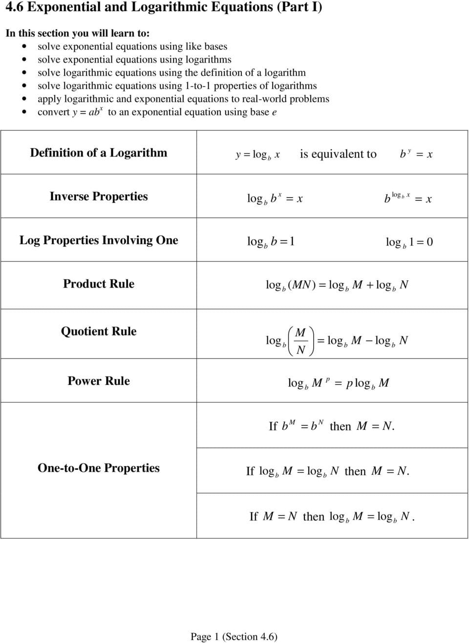 46 Exponential And Logarithmic Equations Part I  Pdf