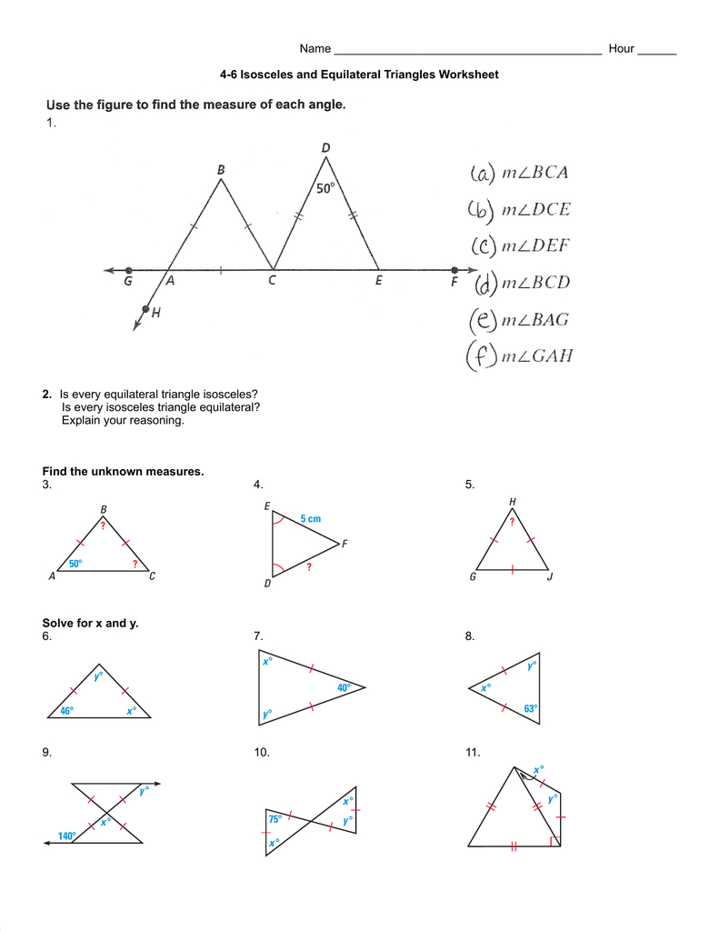 isosceles triangle theorem worksheet answer key