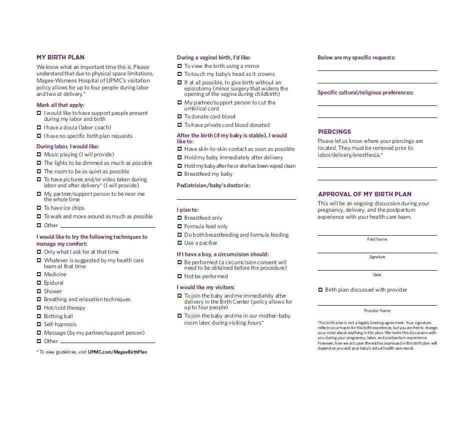 47 Printable Birth Plan S Birth Plan Checklist ᐅ