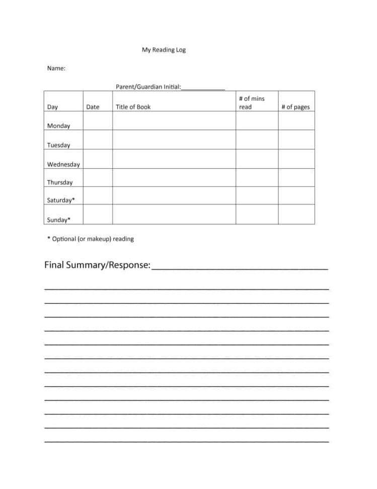 47 Printable Reading Log S For Kids Middle School