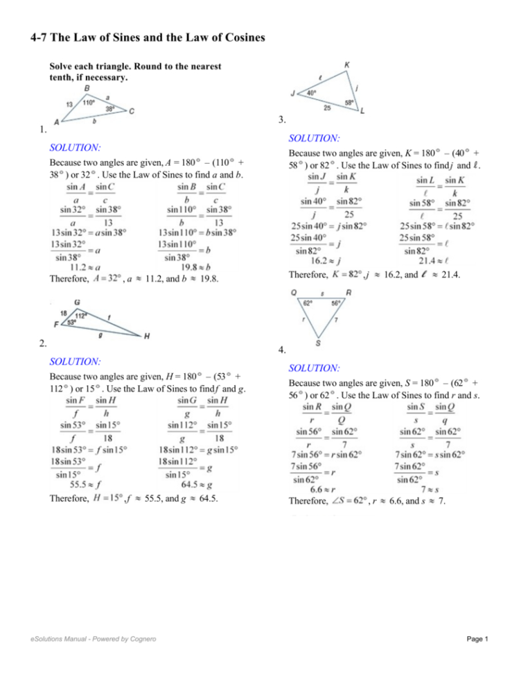 47 The Law Of Sines And The Law Of Cosines