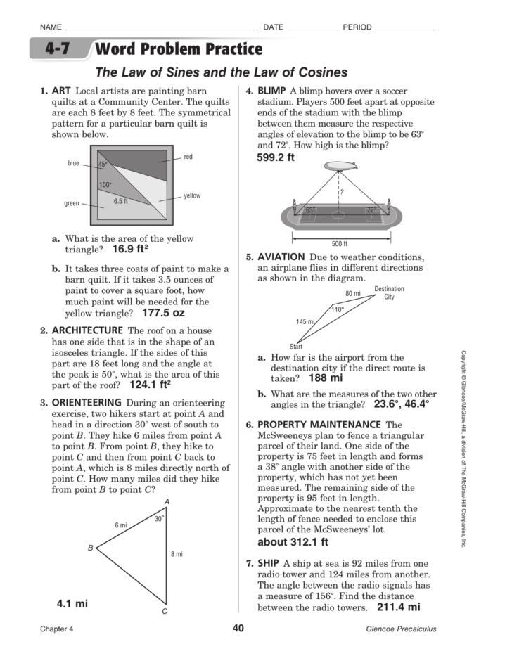  Law Of Sines And Cosines Word Problems Worksheet With Answers Db 