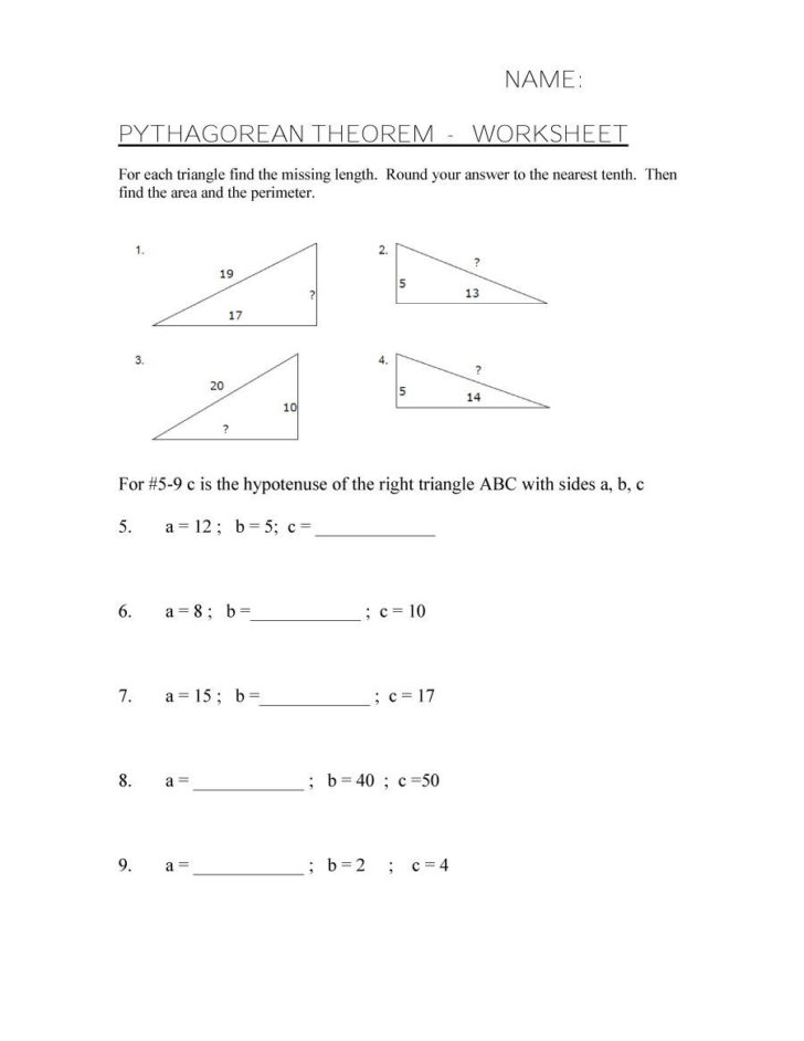 Pythagorean Theorem Worksheet Answers