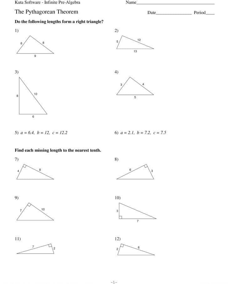 Pythagorean Theorem Worksheet Grade 7