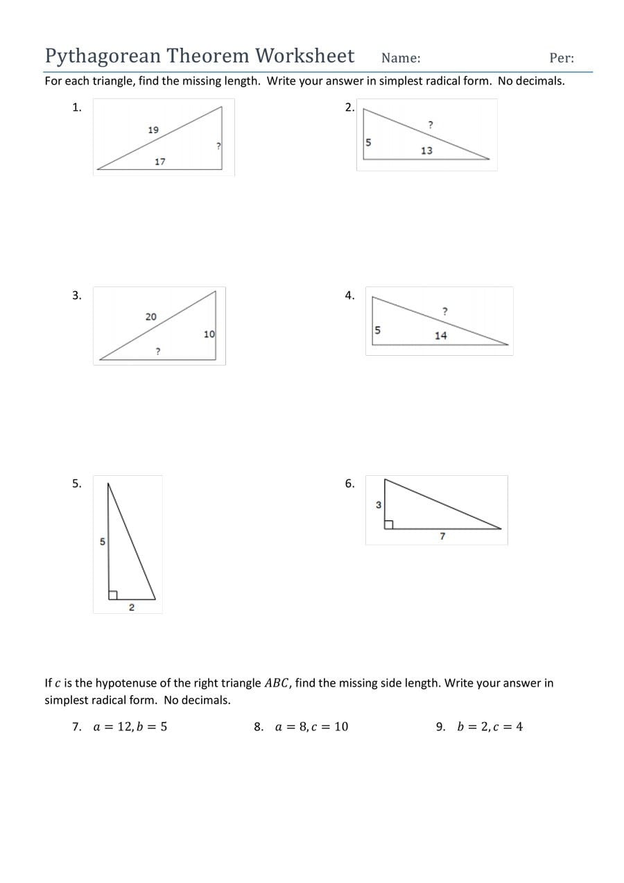 48 Pythagorean Theorem Worksheet With Answers Word  Pdf