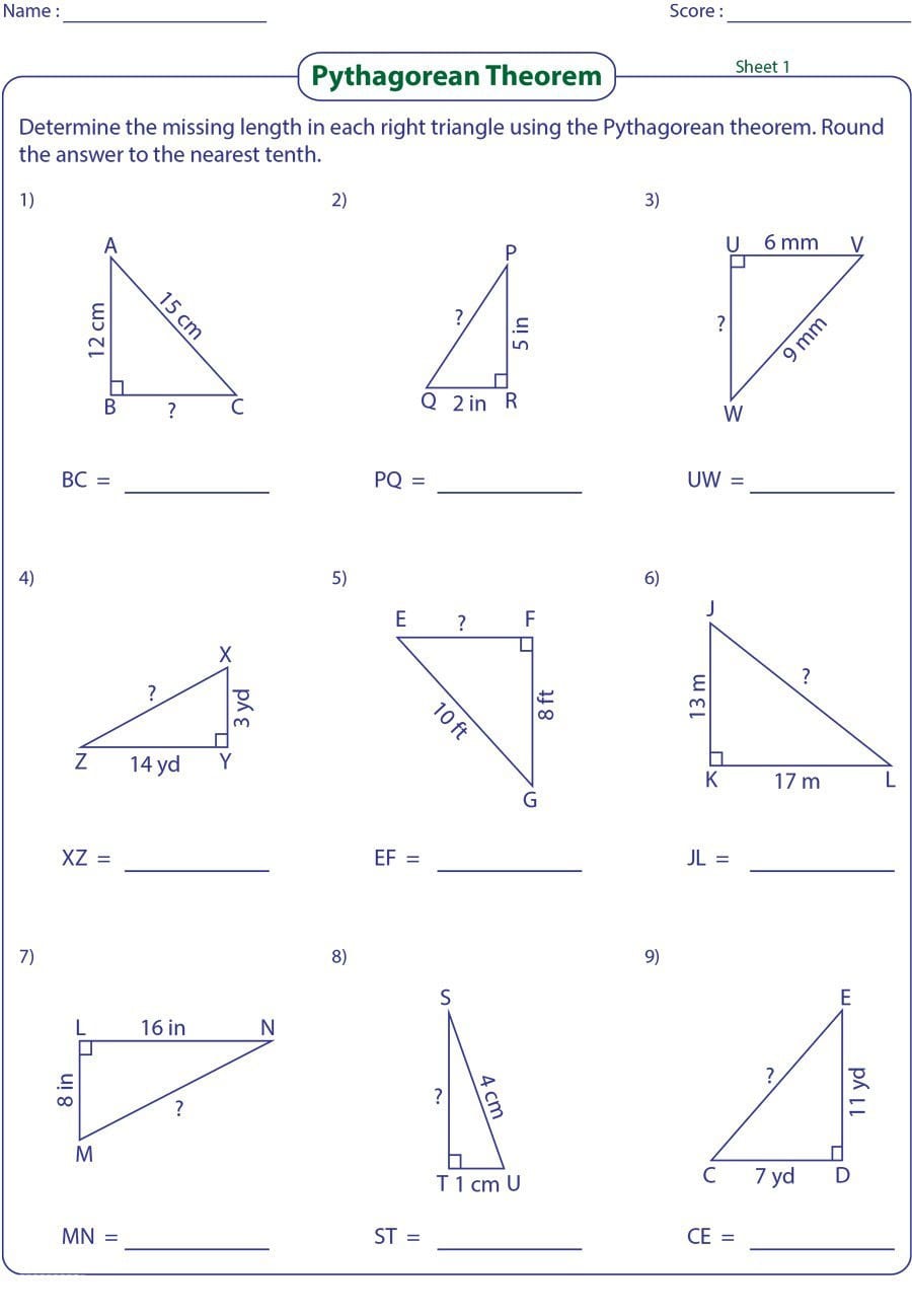 Pythagorean Theorem Converse Worksheets