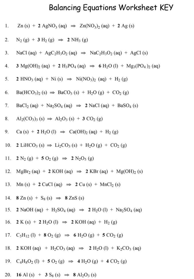 49 Balancing Chemical Equations Worksheets With Answers