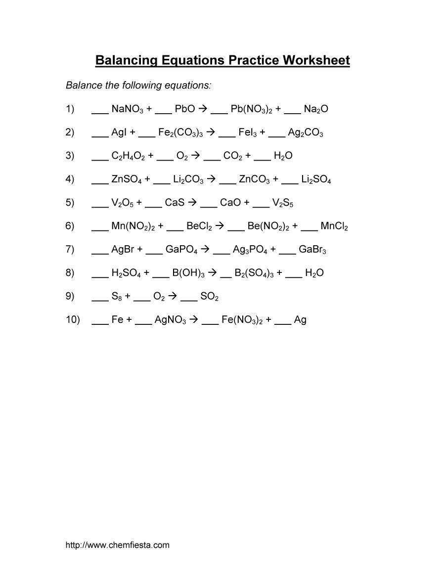 Balancing Chemical Equations Practice Worksheet Answer Key Db excel