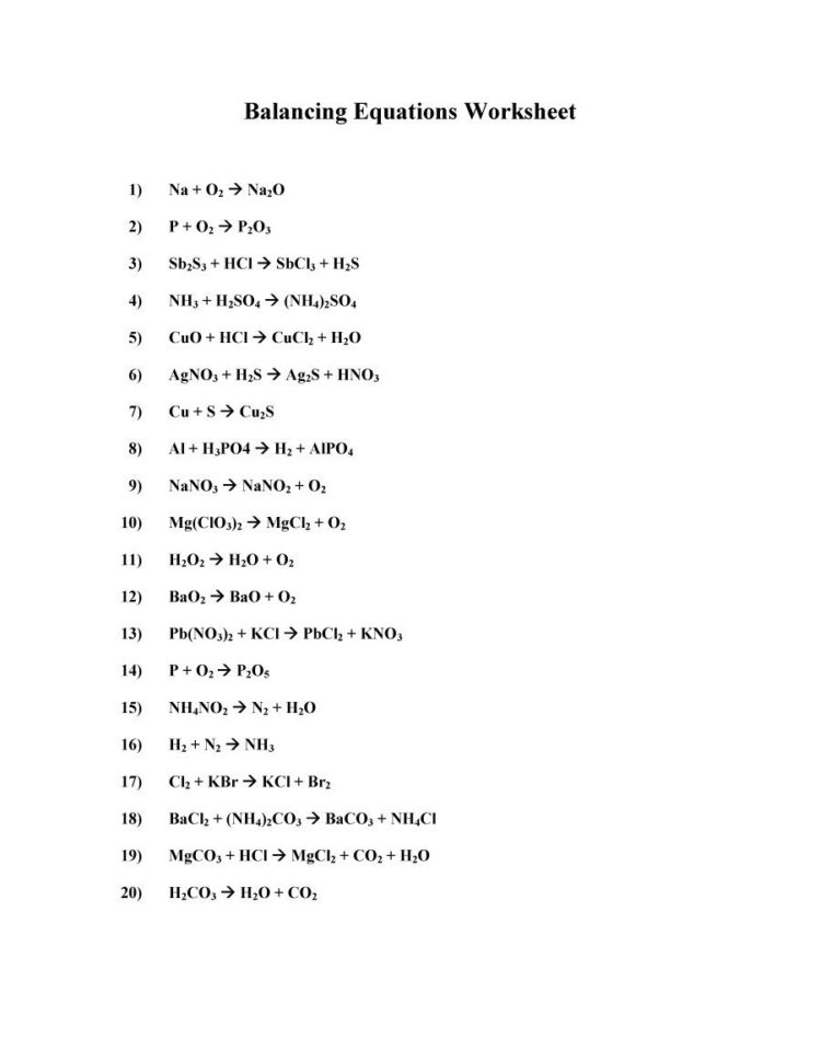 49 Balancing Chemical Equations Worksheets With Answers
