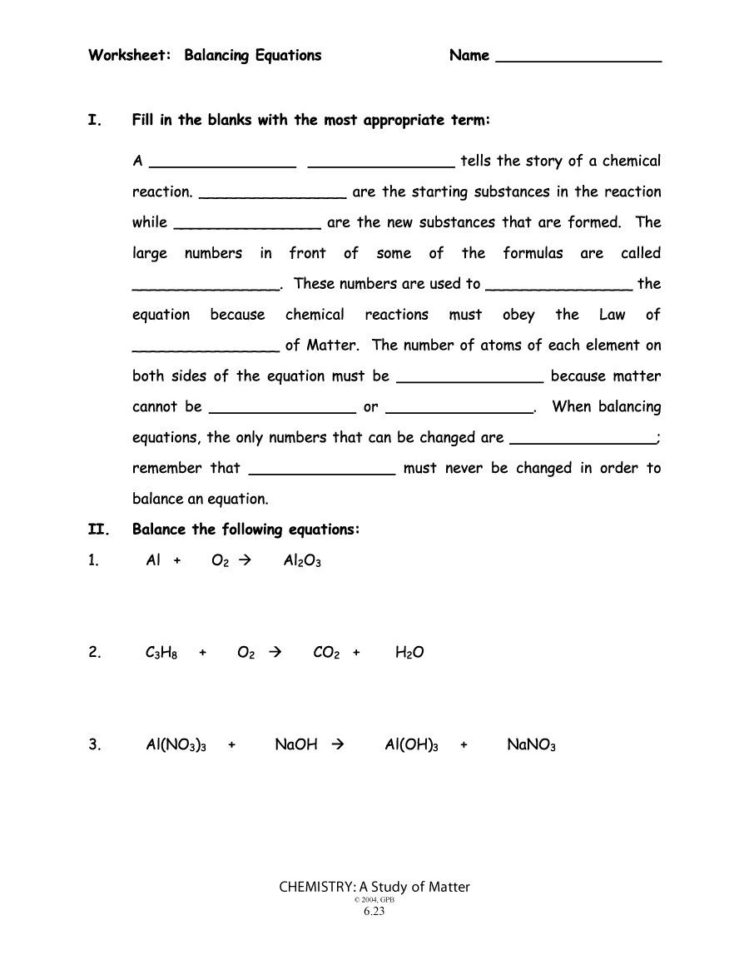 49 Balancing Chemical Equations Worksheets With Answers