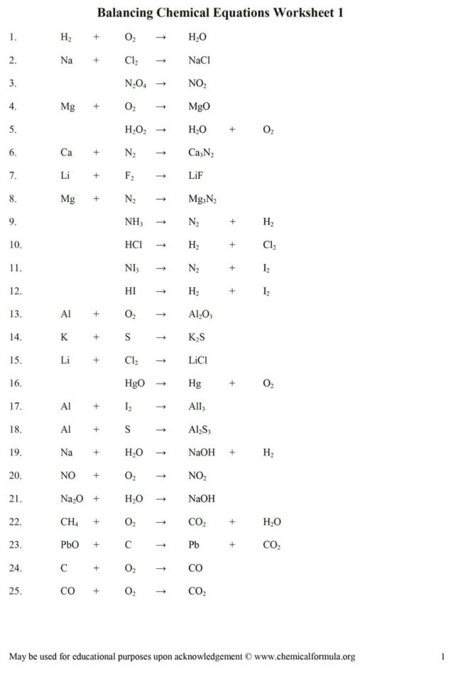 49 Balancing Chemical Equations Worksheets With Answers