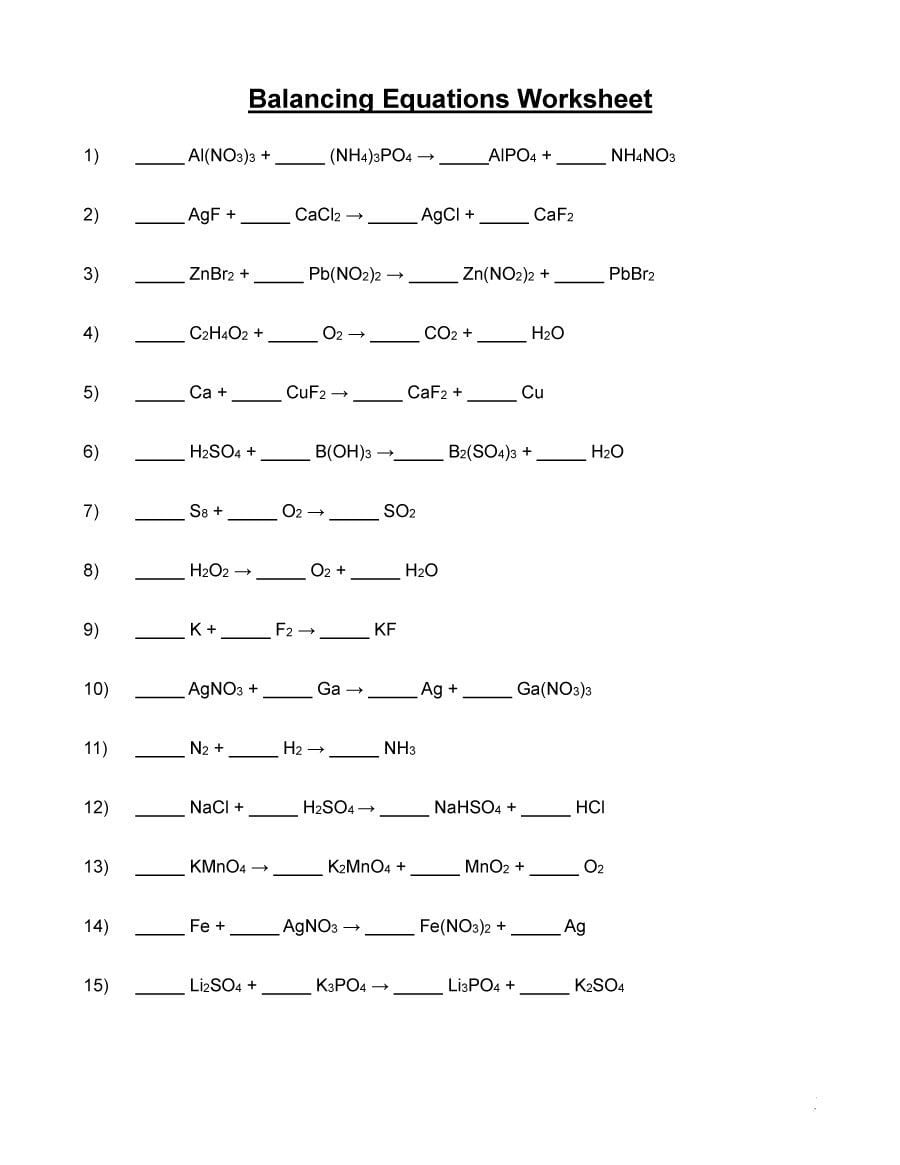 Chemical Equations Balanced Or Unbalanced Worksheet