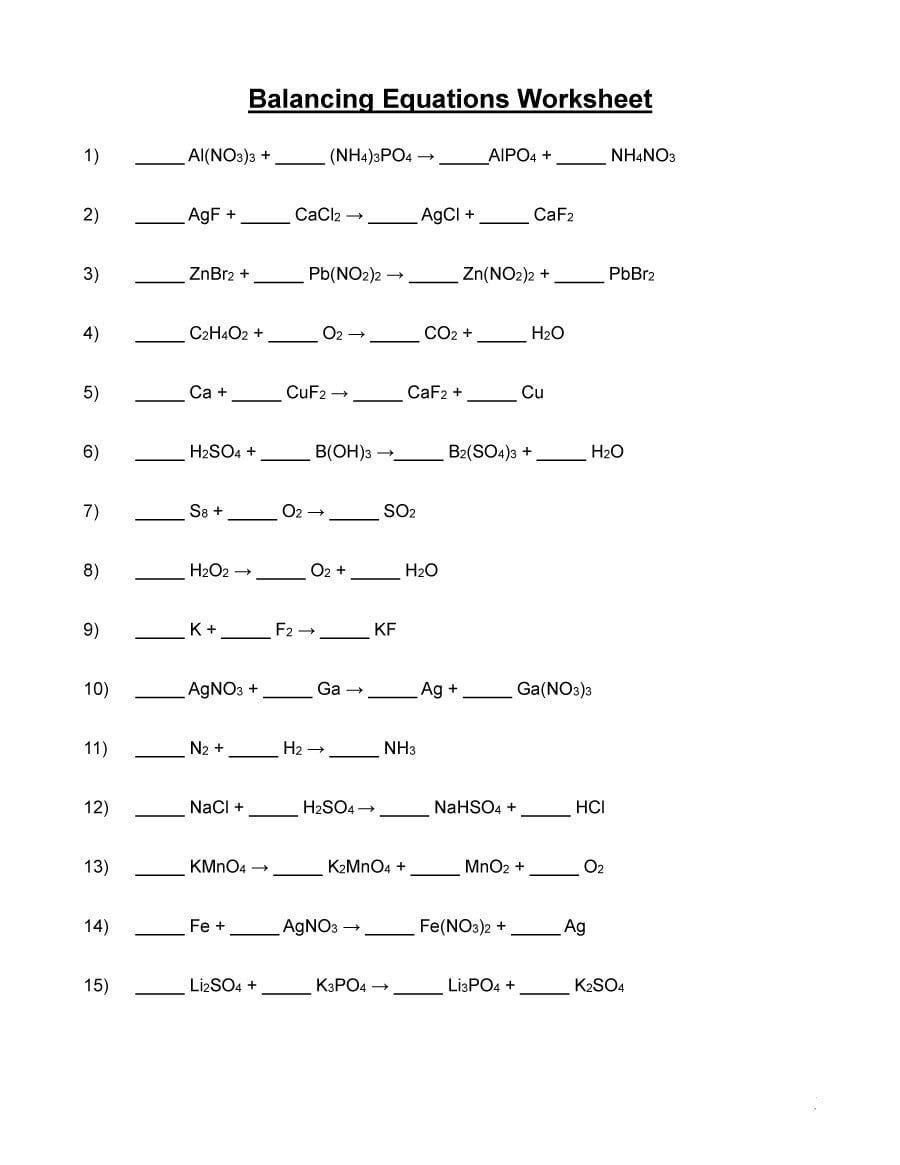 49 Balancing Chemical Equations Worksheets With Answers Db excel