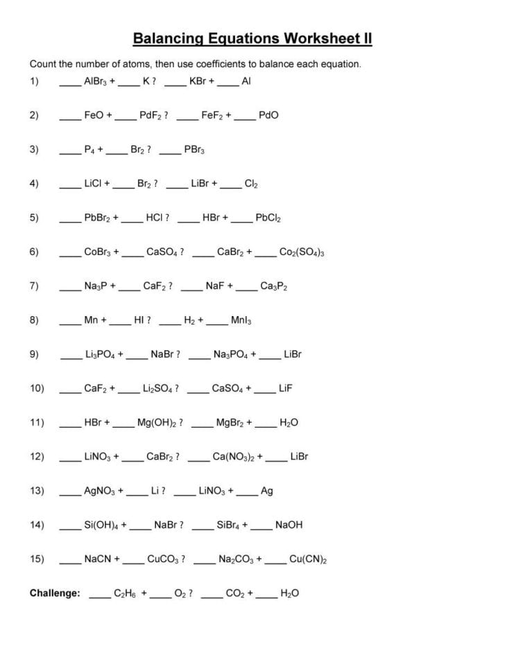 Balancing Equations Practice Worksheet Answer Key — db-excel.com