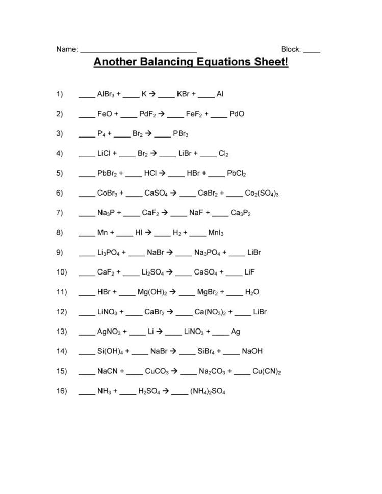 49 Balancing Chemical Equations Worksheets With Answers