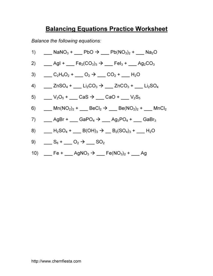 49 Balancing Chemical Equations Worksheets With Answers