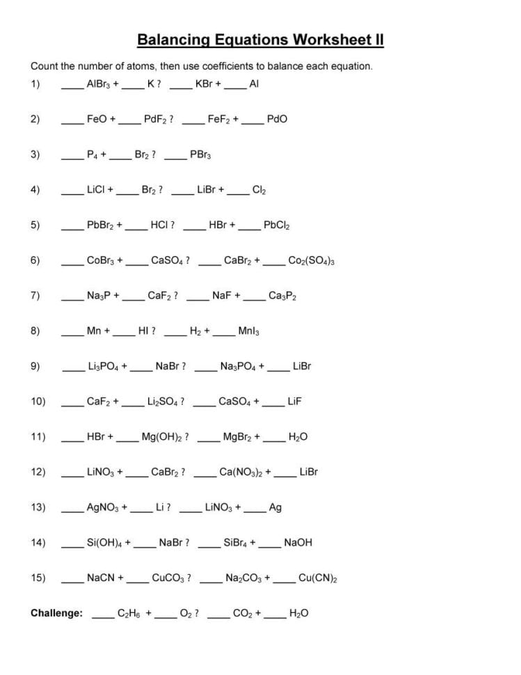 49 Balancing Chemical Equations Worksheets With Answers