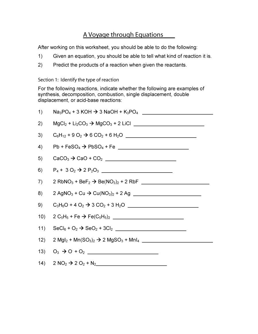 Predicting products for single replacement reactions worksheet 1 answers