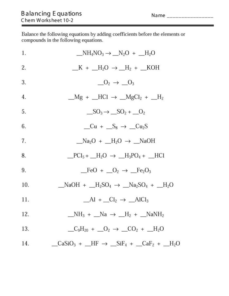 49 Balancing Chemical Equations Worksheets With Answers