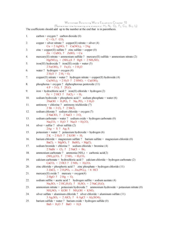 49 Balancing Chemical Equations Worksheets With Answers