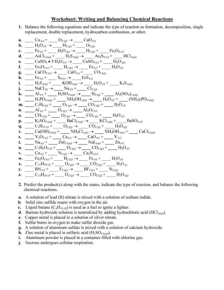 49 Balancing Chemical Equations Worksheets With Answers