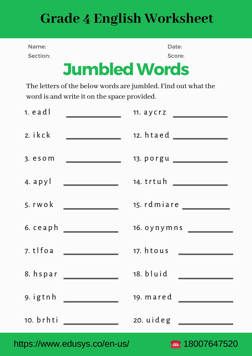 4Th Grade English Vocabulary Worksheet Pdfnithya — db-excel.com