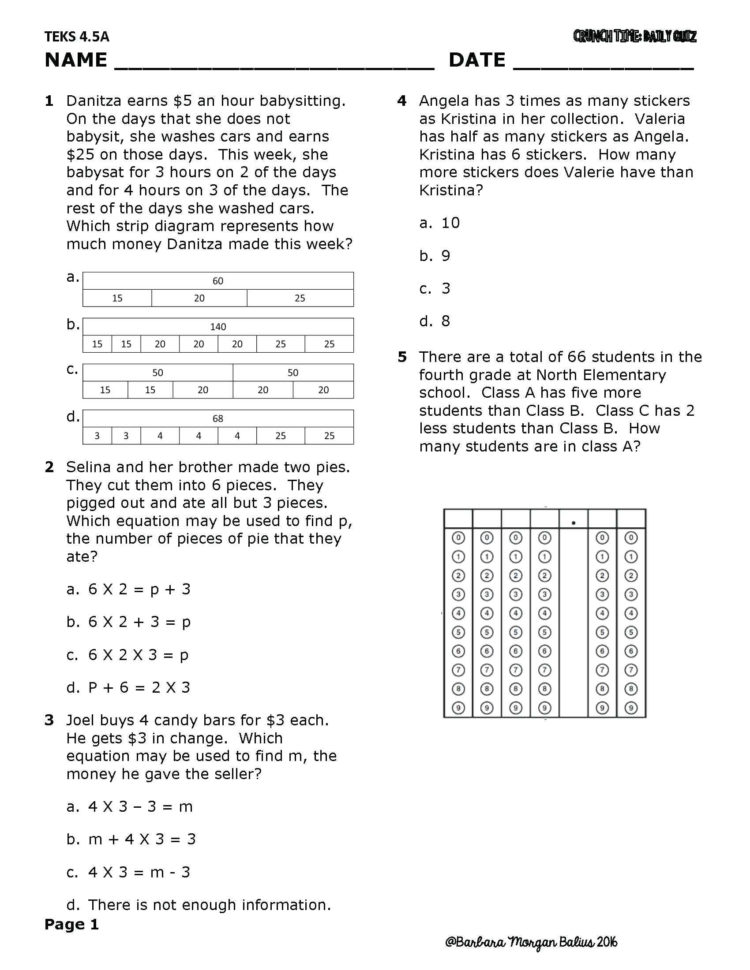 Math Worksheets For Grade 4 With Answers Db Excelcom Excel Math The 
