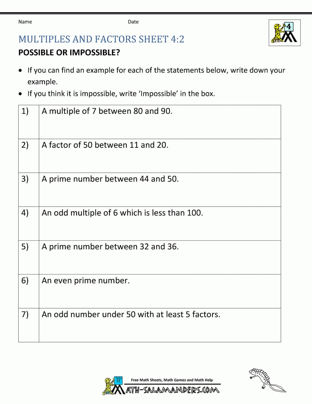 Factors And Multiples Grade 3 Worksheet