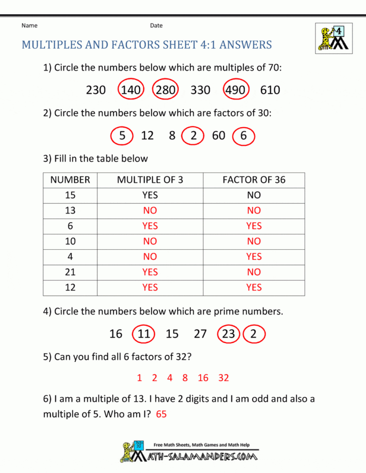 4Th Grade Math Practice Multiples Factors And Inequalities