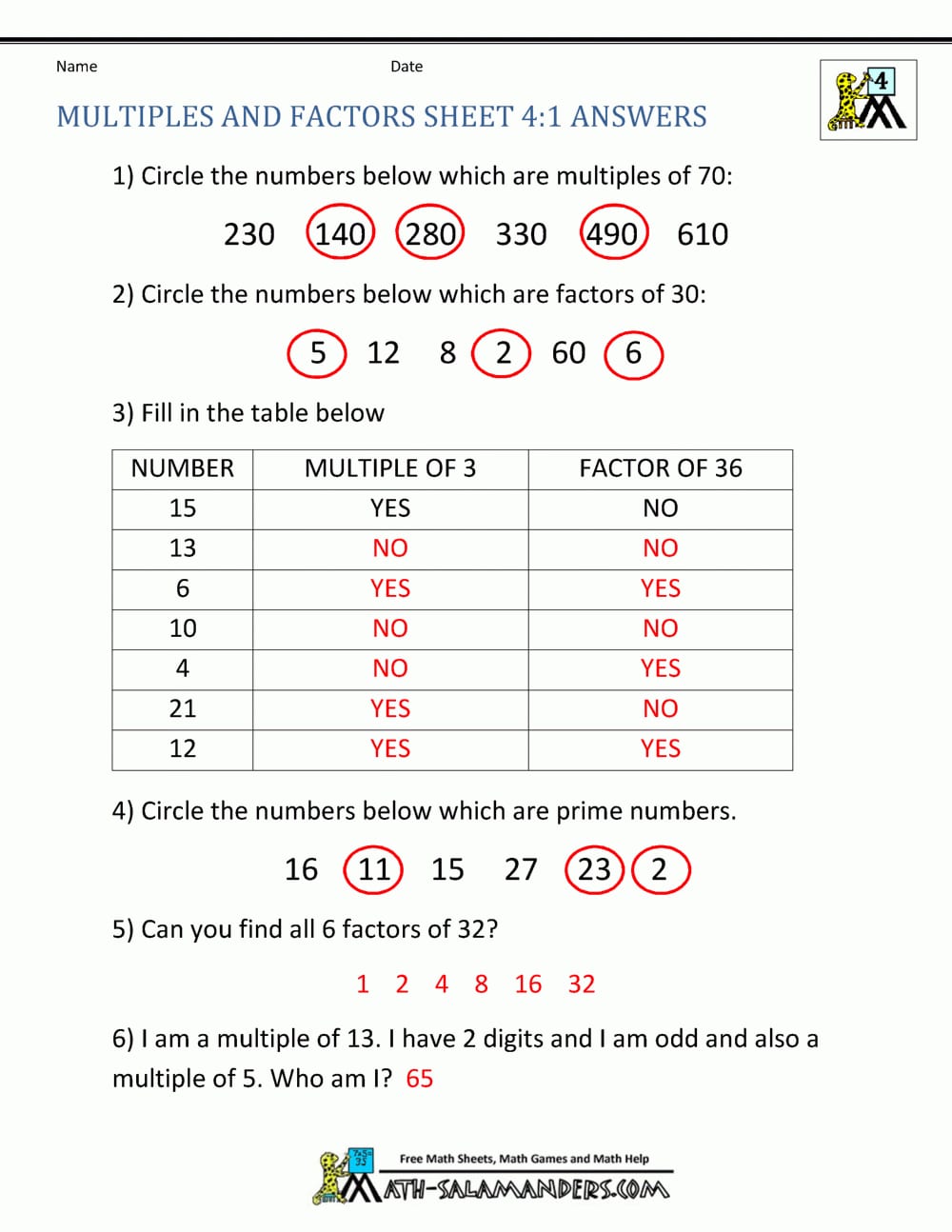 4Th Grade Math Practice Multiples Factors And Inequalities