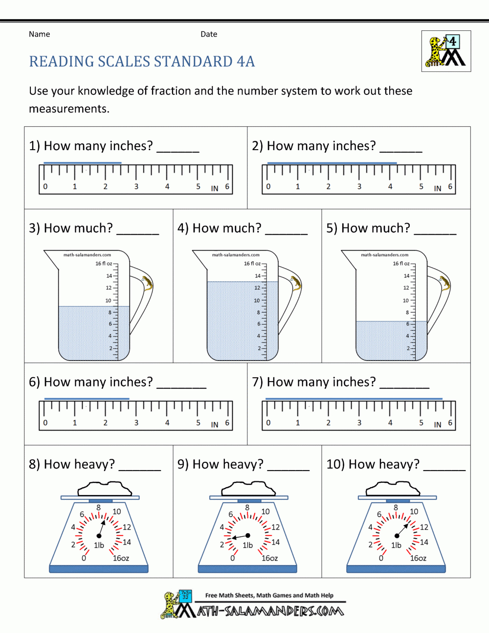 Math Worksheet For Forth Grade