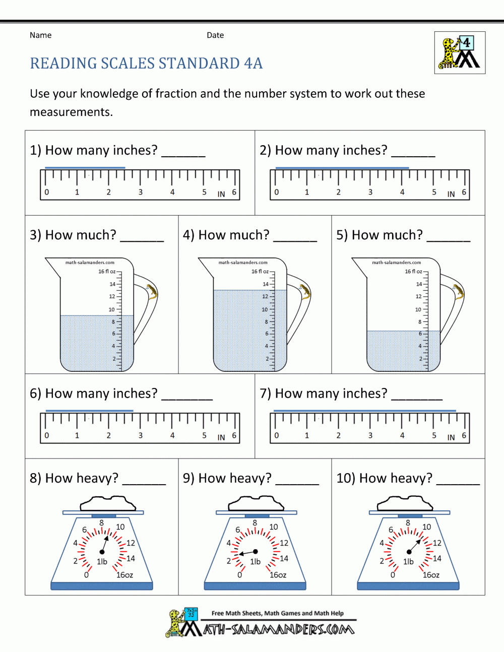 math worksheets for grade 4 measurement