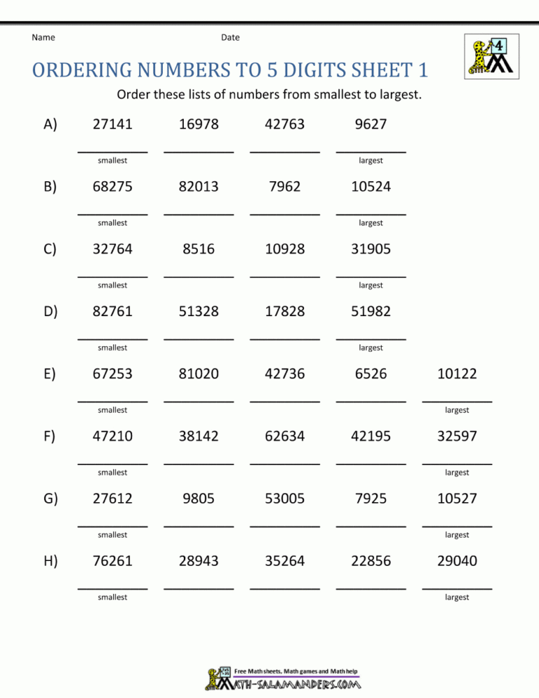 comparing numbers worksheets 4th grade db excelcom