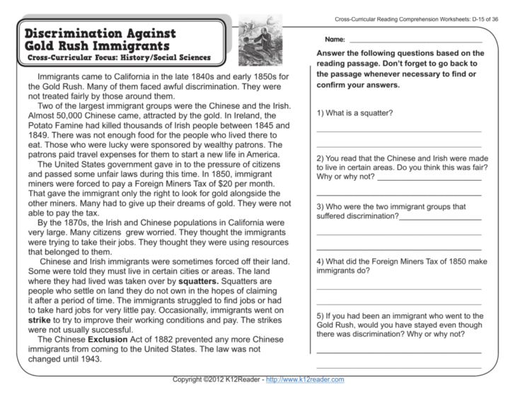 4Th Grade Reading Worksheets