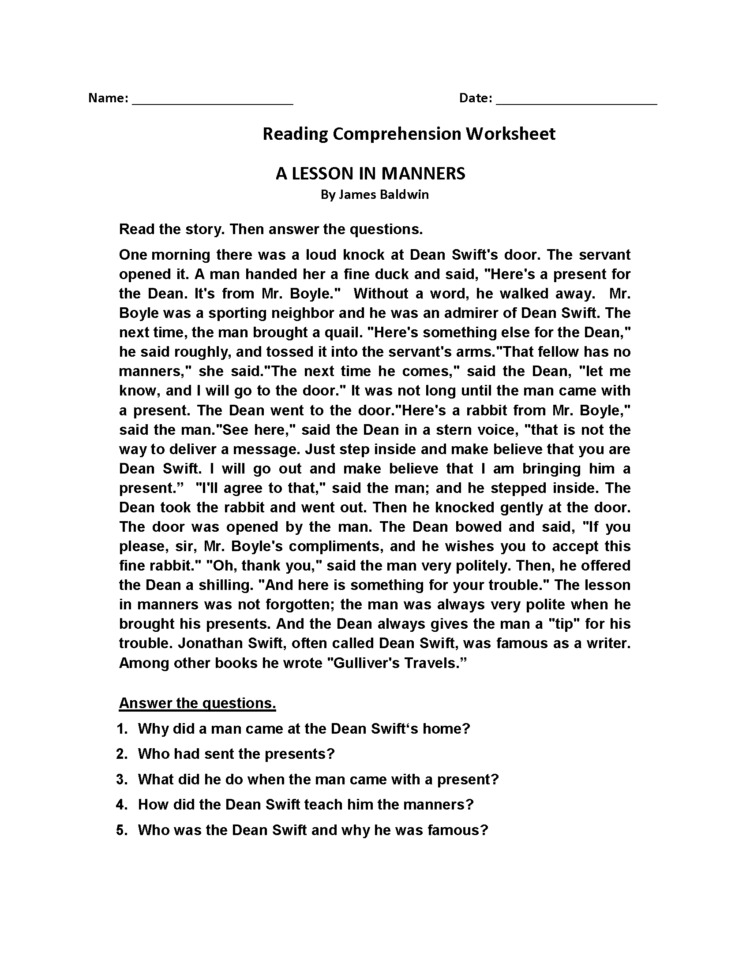 4Th Grade Reading Comprehension Worksheets  Best Coloring