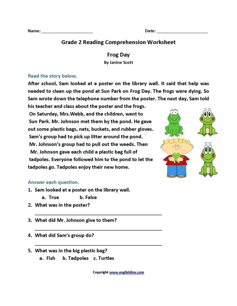 comprehension reading worksheets for 4th grade