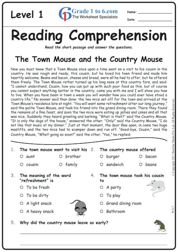 4Th Grade Reading Comprehension Worksheets Pdf For Print