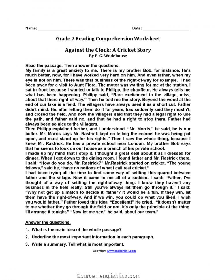 4Th Grade Reading Worksheets To Printable To  Math