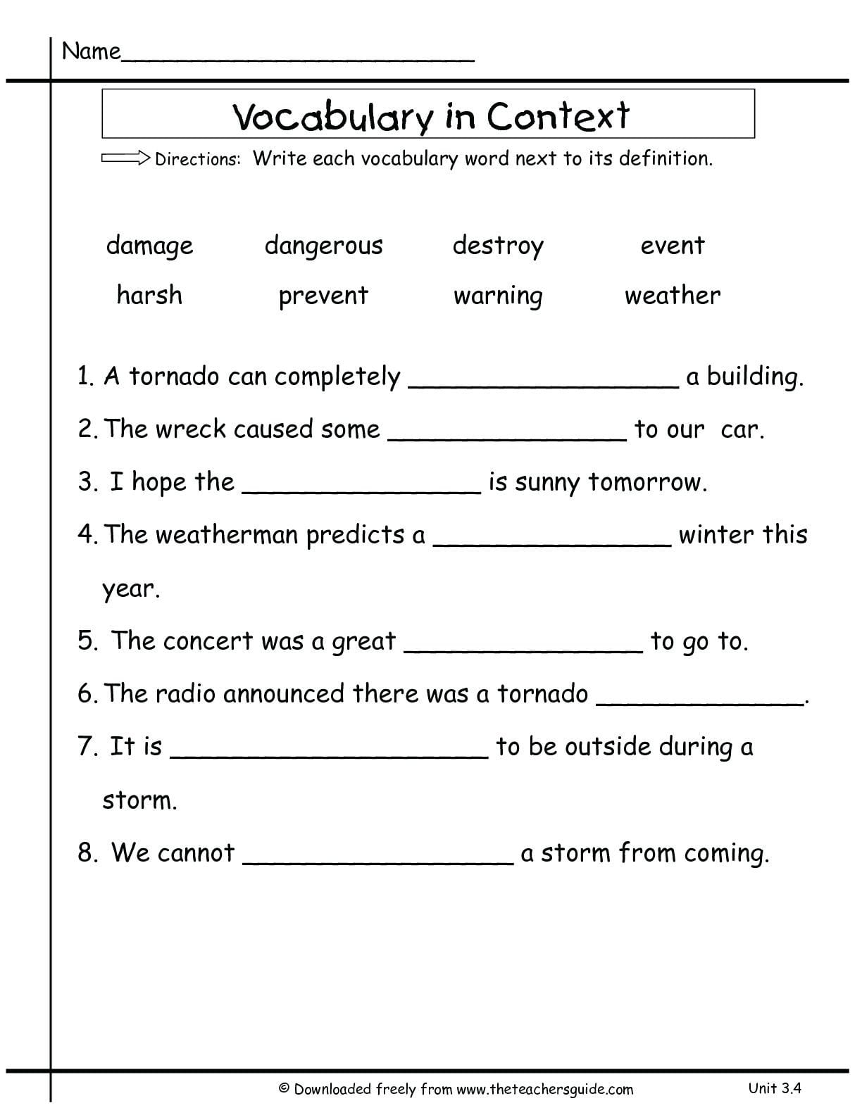 4Th Grade Vocabulary Worksheets To Free Math Worksheet For — db-excel.com